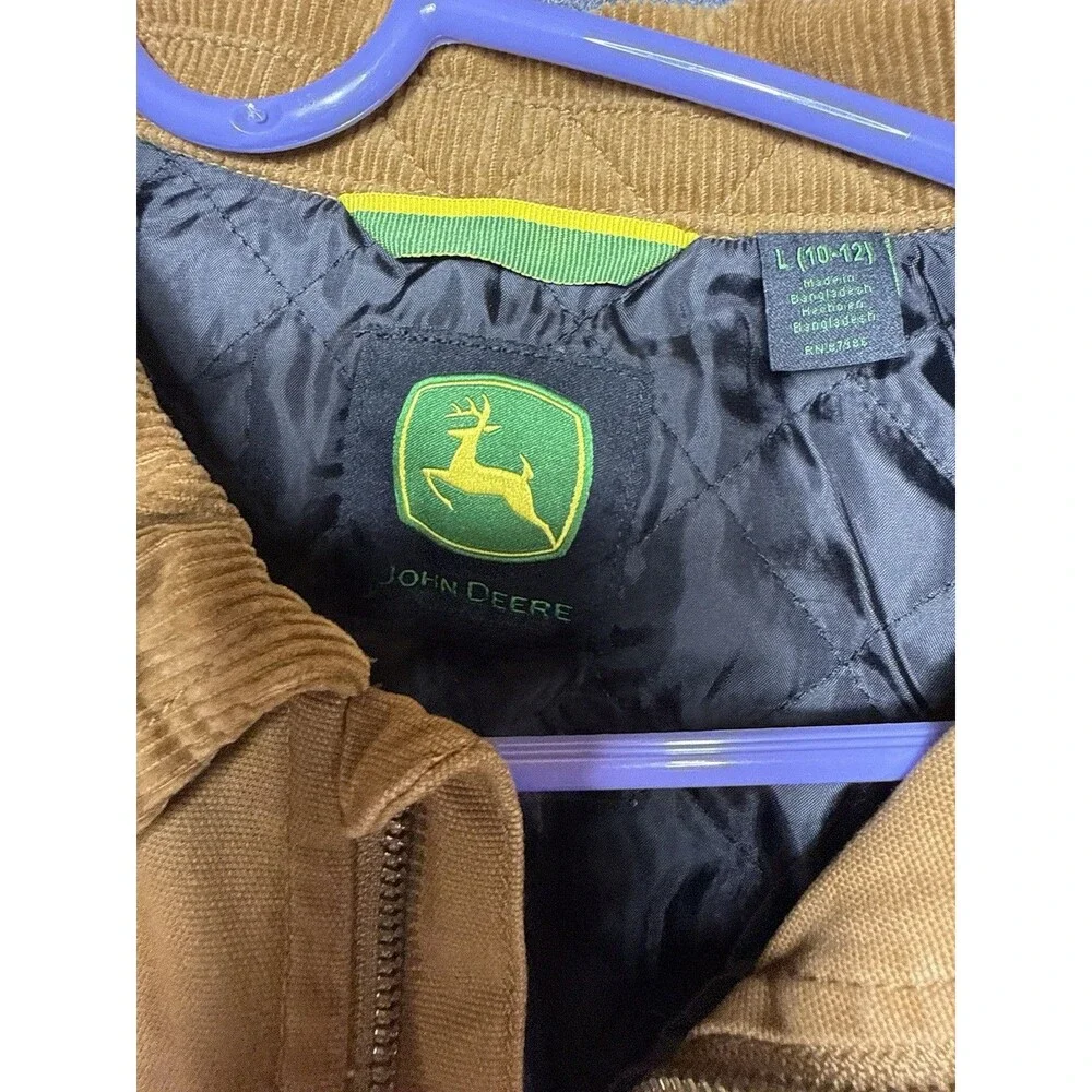 John Deere Boys Quilted‑Lined Canvas Jacket – Brown – Size 10/12 – Button Front